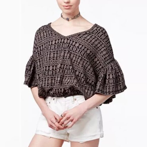 Free People Full Bloom Peasant Top Pullover in Black Flutter Boho Cotton L $98 - Picture 1 of 16